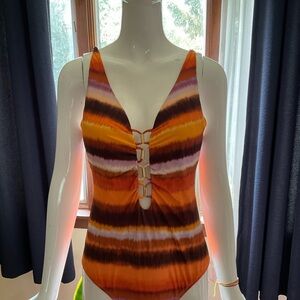 La Blanca Orange and White Swimsuit